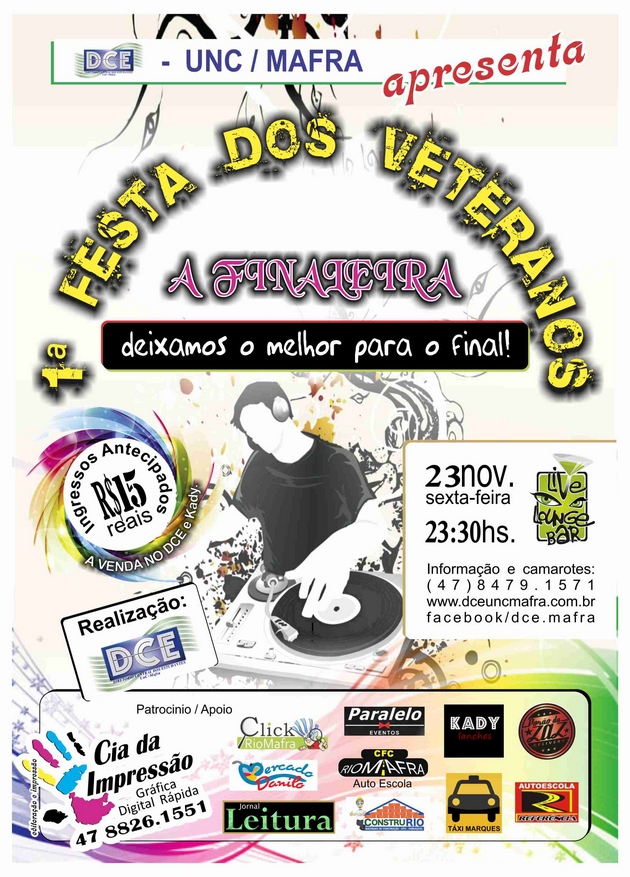 1ª Festa dos Veteranos do DCE da UnC será realizada no dia 23 de novembro