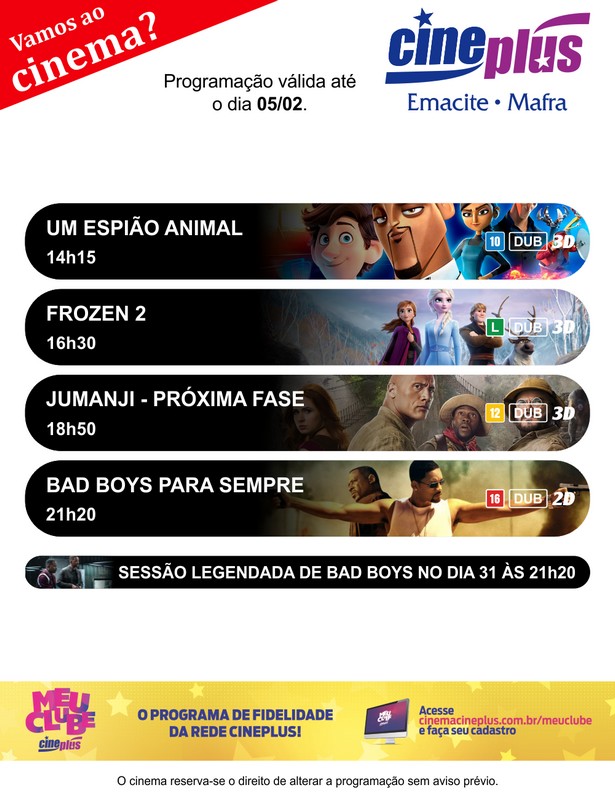 Programação de filmes no Cineplus Emacite