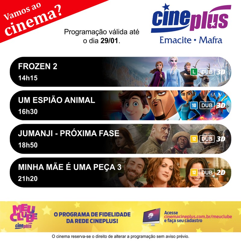 Programação de filmes no Cineplus Emacite