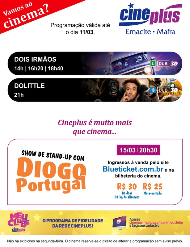 Programação de filmes no Cineplus Emacite