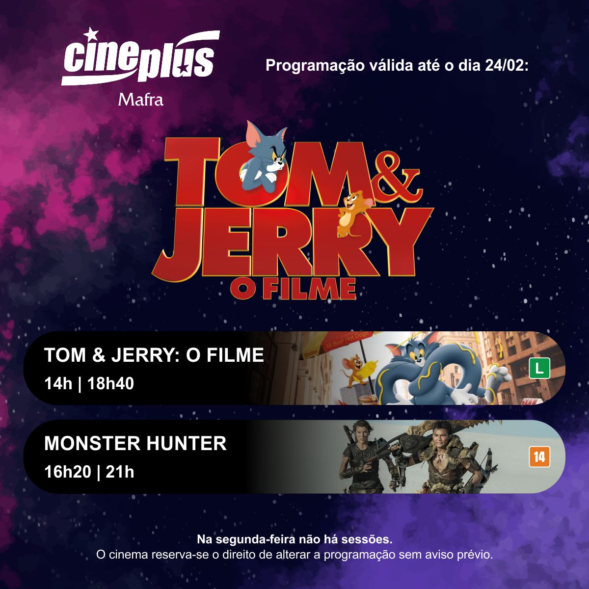 Programação de filmes no Cineplus Emacite