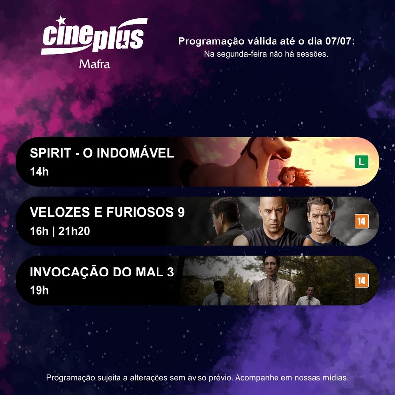 Programação de filmes no Cineplus Emacite