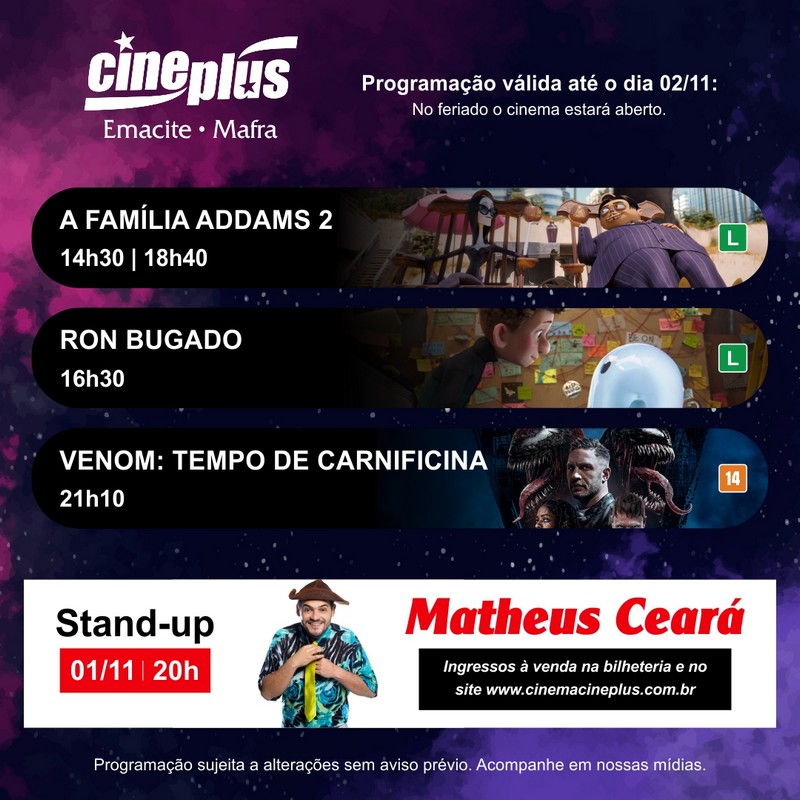 Programação de filmes no Cineplus Emacite