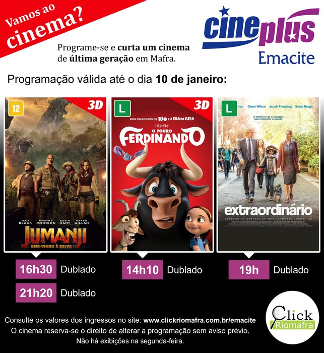 Jumanji, O Touro Ferdinando e Extraordinário (03 jan 2018)