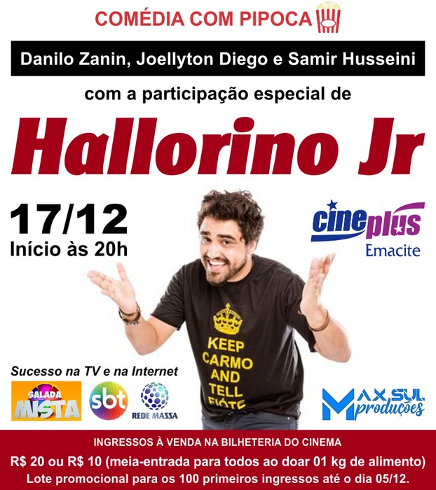 Humorista Hallorino Jr se apresenta em Mafra no dia 17 de dezembro