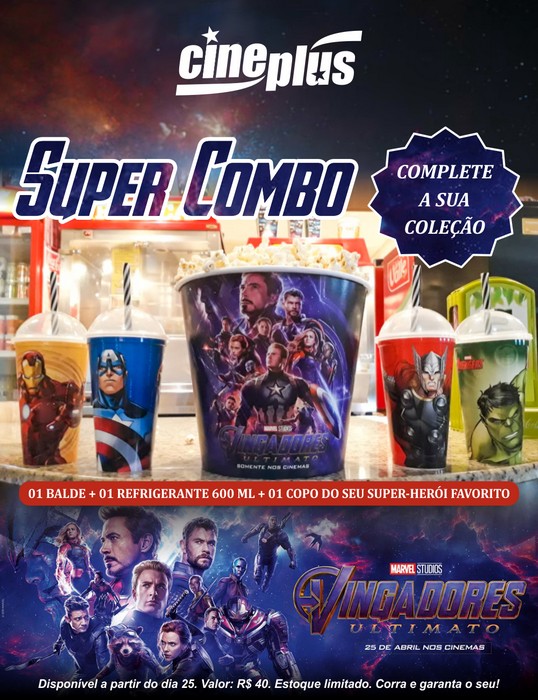Cineplus terá combo dos Vingadores Ultimato