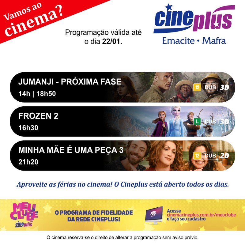 Programação de filmes no Cineplus Emacite