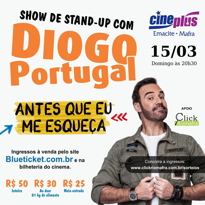 Cineplus Emacite terá Stand-up com Diogo Portugal