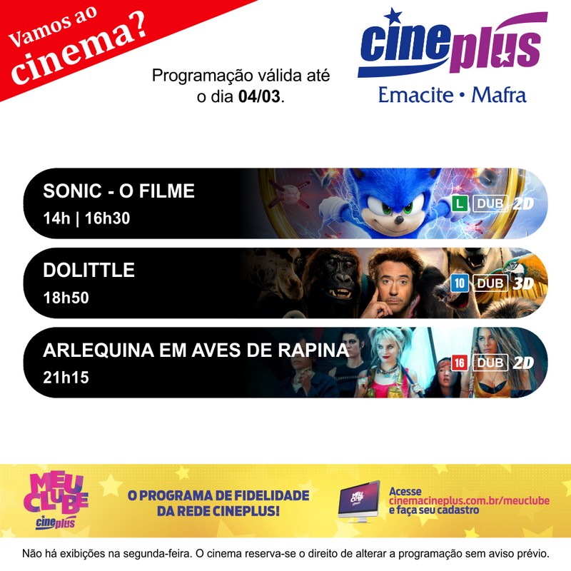 Programação de filmes no Cineplus Emacite