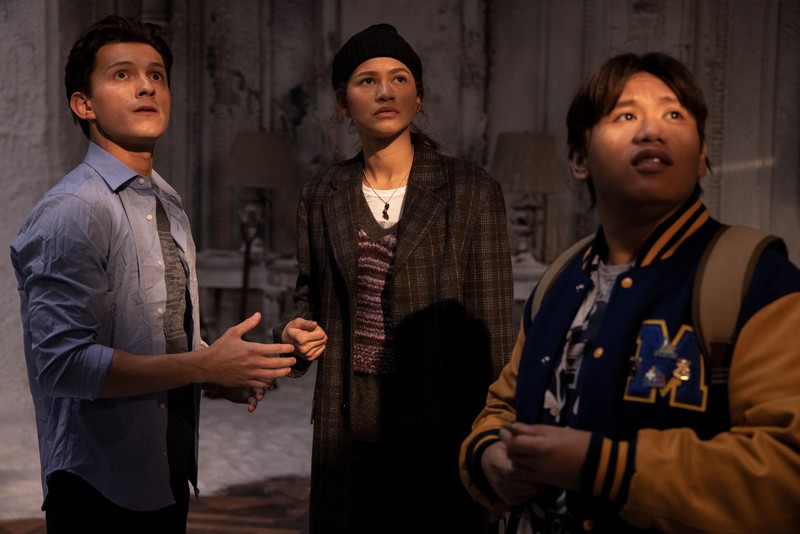 Tom Holland, Zendaya and Jacob Batalon in Columbia Pictures' SPIDER-MAN: NO WAY HOME.