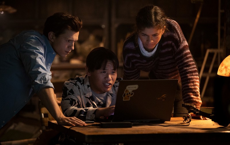 Tom Holland, Zendaya and Jacob Batalon in Columbia Pictures' SPIDER-MAN: NO WAY HOME.