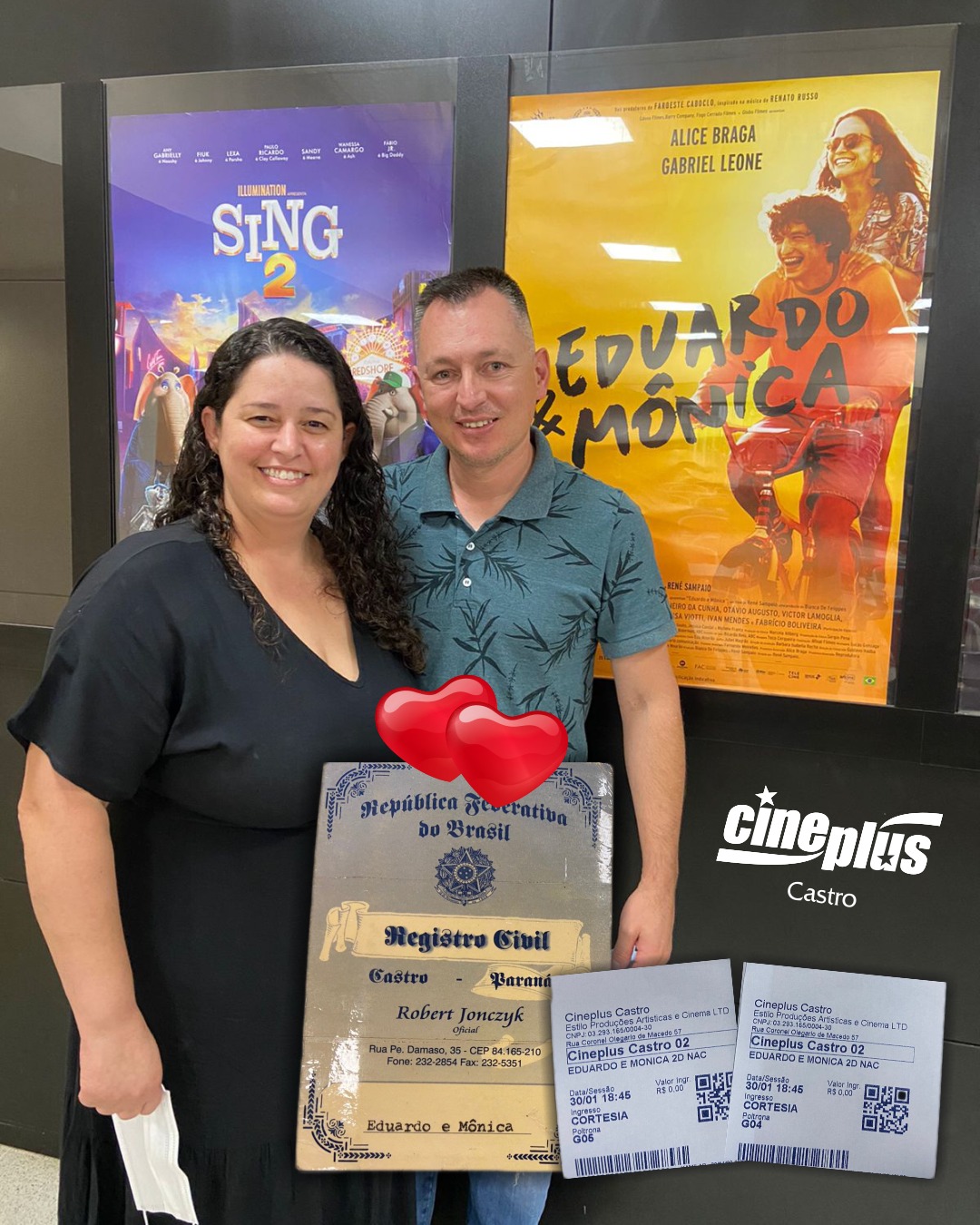 Casal “Eduardo e Mônica Estevam” assistiram Eduardo e Mônica - O Filme no Cineplus