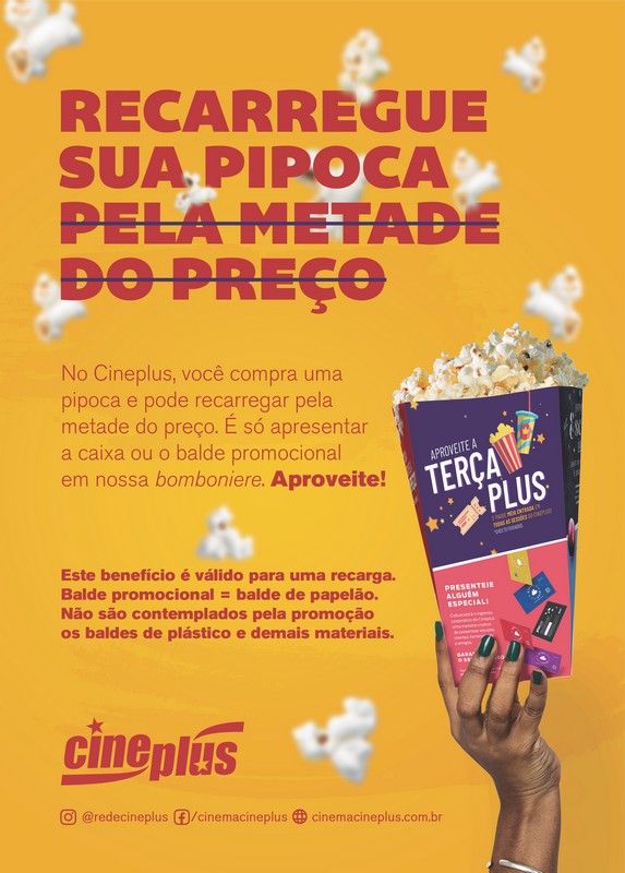 Quanto mais pipoca, melhor! Recarregue a sua embalagem e pague a metade do preço