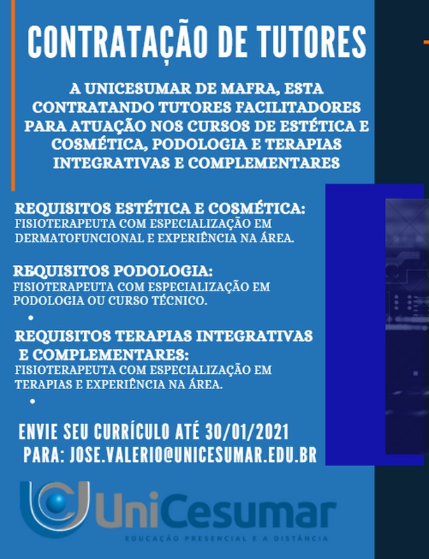 Unicesumar Mafra está contratando tutores
