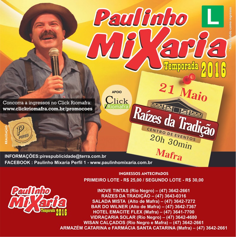 Show com Paulinho Mixaria em Mafra – Temporada 2016