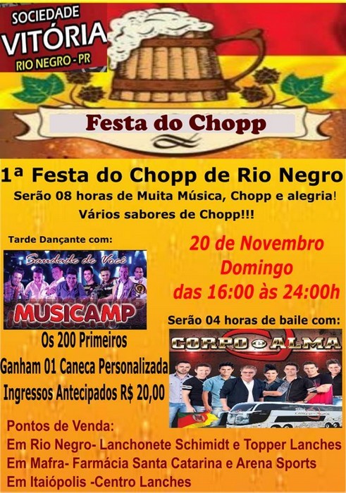 Festa do Chopp de Rio Negro e baile com Corpo e Alma