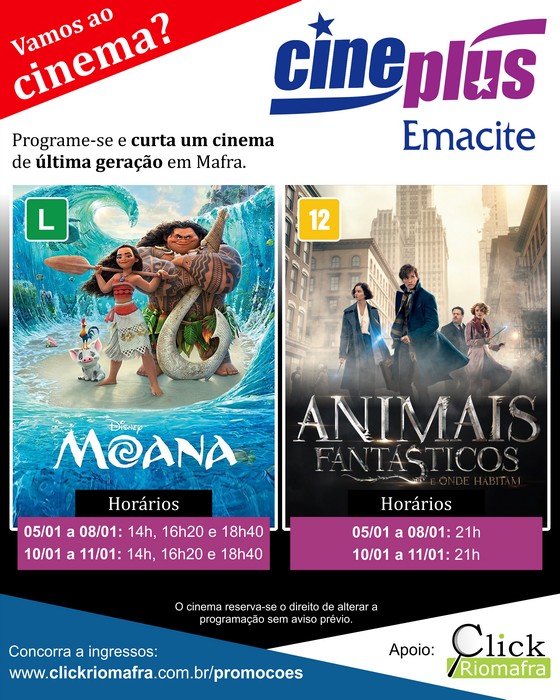 Em cartaz Moana e Animais Fantásticos