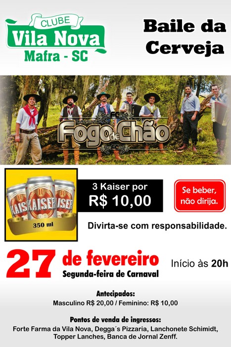 Concorra a ingressos para o baile com o grupo Fogo de Chão no Clube Vila Nova
