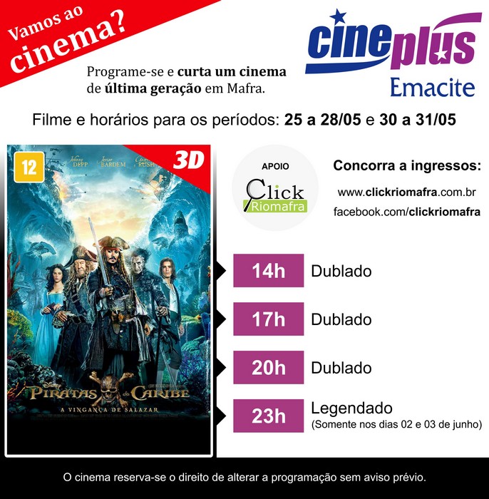 Concorra a ingressos para assistir Piratas do Caribe no dia 3105
