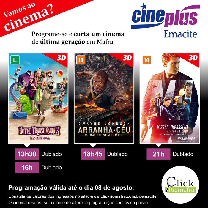 Arranha-Céu, Missão Impossível 6 e Hotel Transilvânia 3 (01 ago 2018)