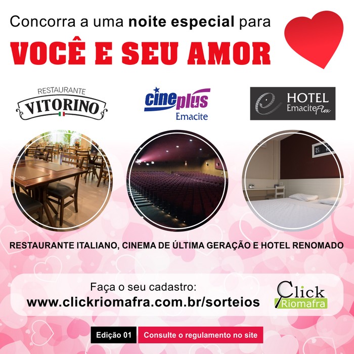 Promoção Click Riomafra Noite Especial com jantar, cinema e hotel Edição 01