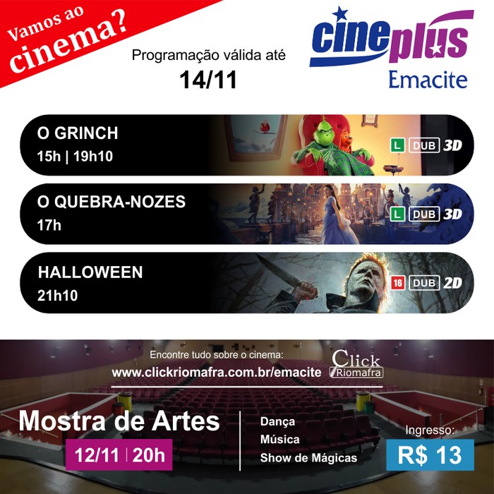 Programação de filmes no Cineplus Emacite