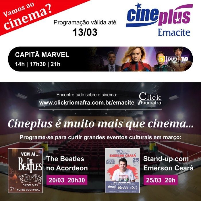 Programação de filmes no Cineplus Emacite
