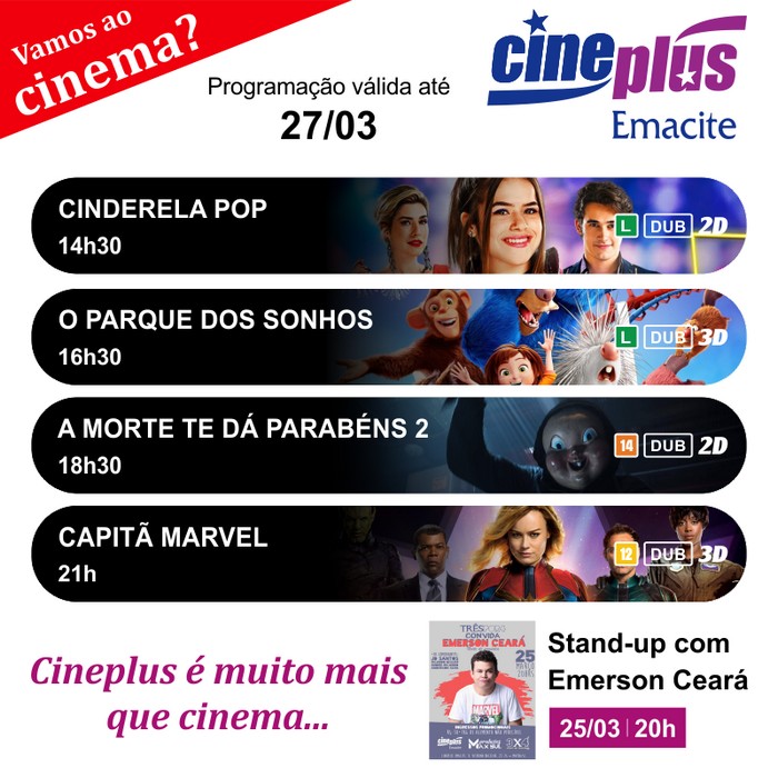 Programação de filmes no Cineplus Emacite
