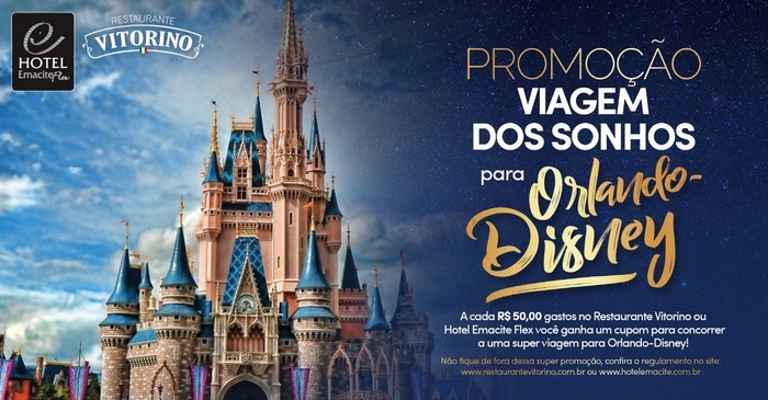 Promoção Viagem dos Sonhos do Restaurante Vitorino e Hotel Emacite pode te levar para Orlando-Disney
