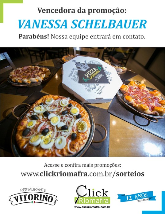 Sorteio de pizza do Restaurante Vitorino (Abril 2019)