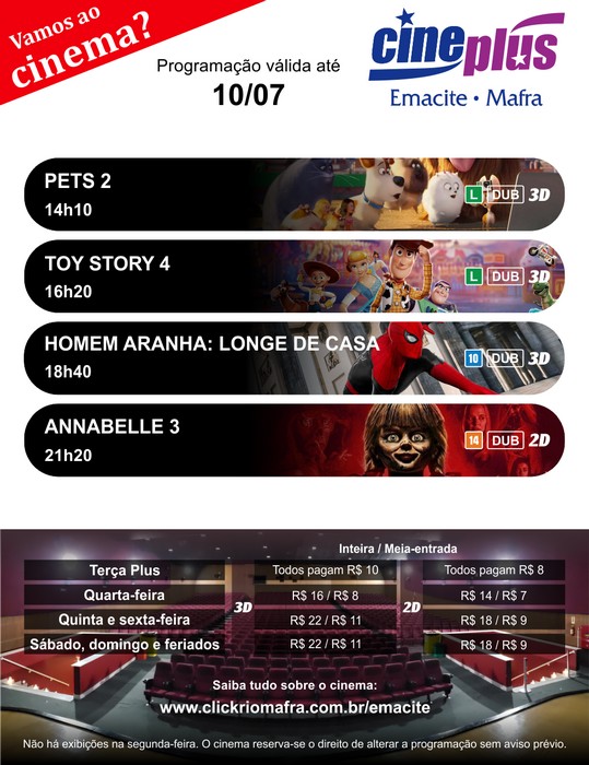 Ingressos para o cinema na quarta-feira (dia 1007)