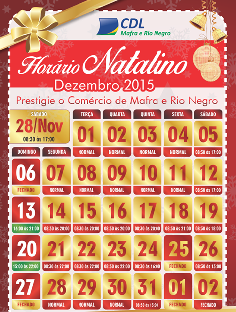 ACI e CDL divulgam o horário especial de Natal 2015 do comércio de Riomafra