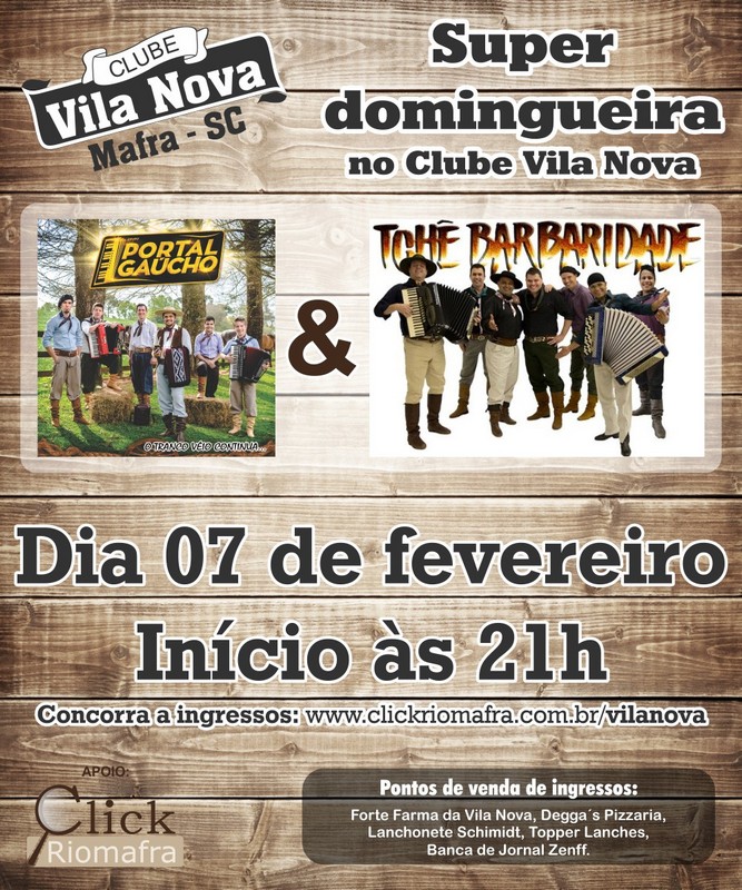 Domingueira no Clube Vila Nova terá Portal Gaúcho e Tchê Barbaridade