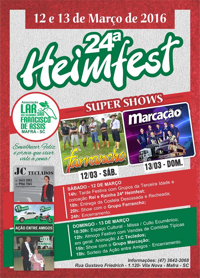 Confira a programação da 24ª Heimfest do Lar dos Velhinhos São Francisco de Assis