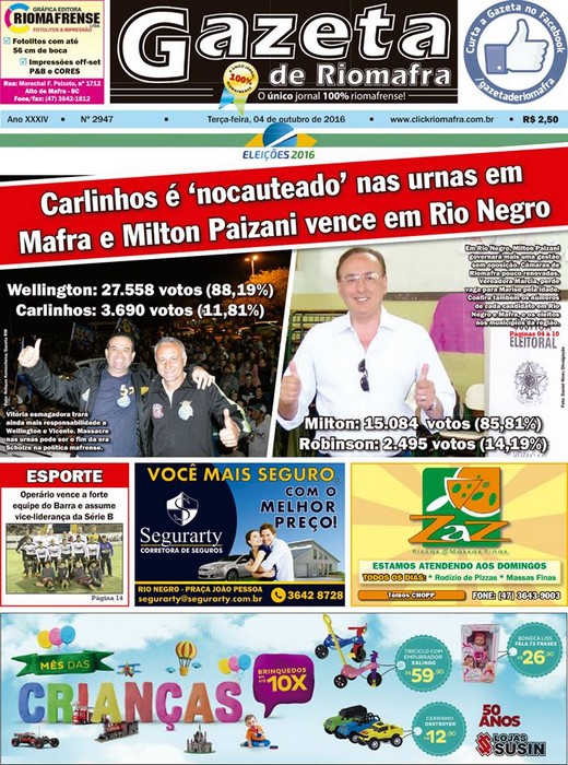 Jornal Gazeta de Riomafra terá circulação nesta terça-feira (04)