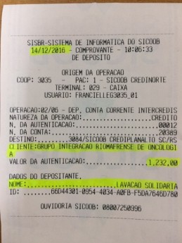 Todo o valor arrecadado na ação foi depositado na conta bancária do GIRO.