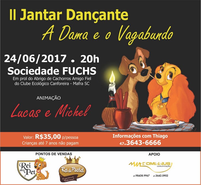 Prestigie o jantar dançante “A Dama e o Vagabundo” em prol do Abrigo de Cachorros Amigo Fiel